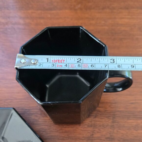 VTG Black Arcoroc Octime France 2 Cups 2 Saucers and Creamer Tempered Glass - Picture 9 of 14